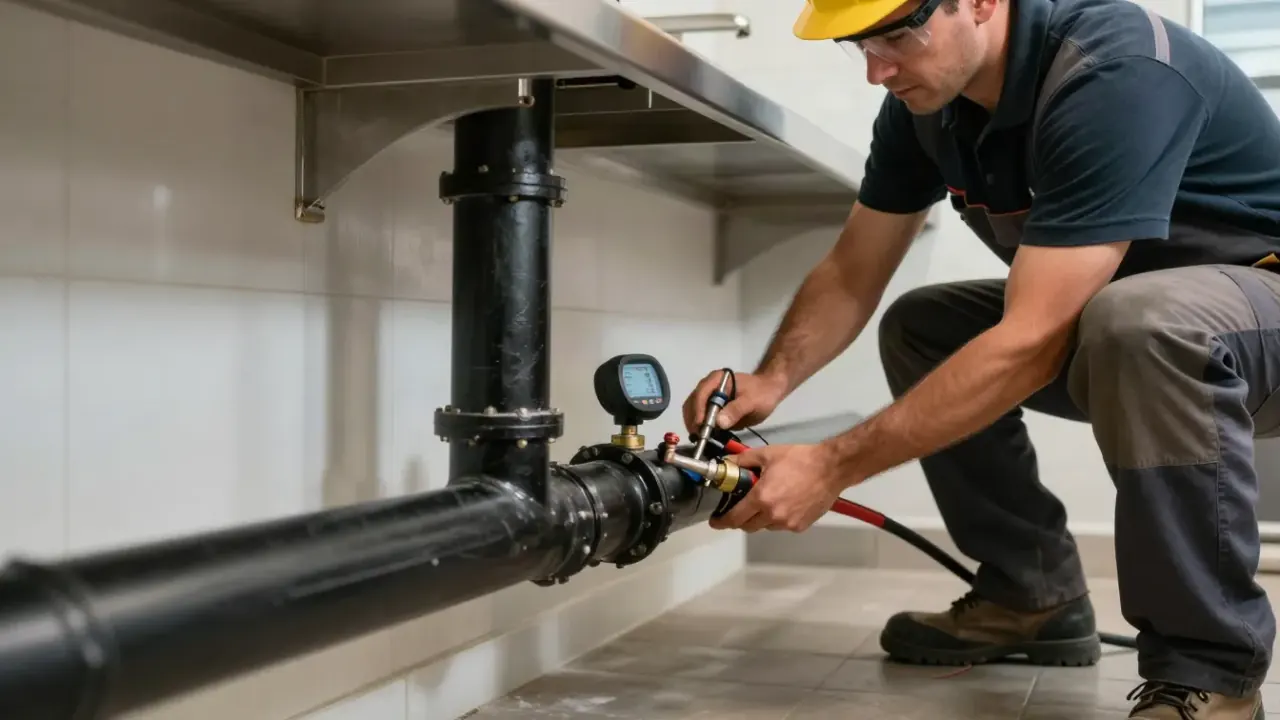 Gas Line Repair in Flower Mound: Two licensed gas fitters collaborating to maneuver a long section of black iron pipe into